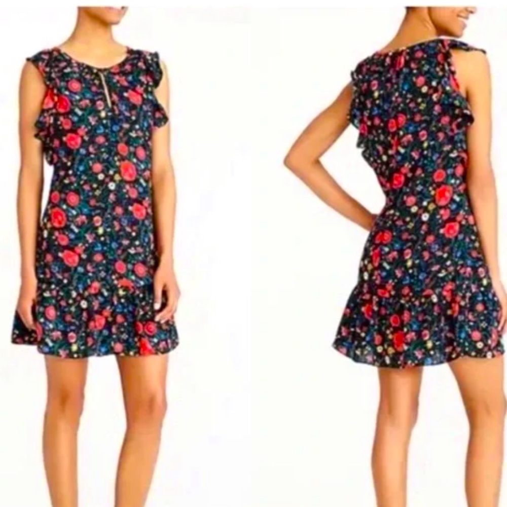 J. Crew Floral Flutter Sleeve Shift Dress Small Black Red #7